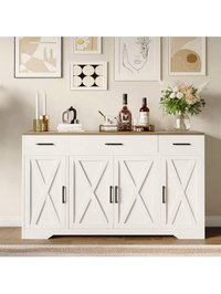 WhizMax Sideboard Buffet Cabinet With Storage 55in Coffee Bar Cabinet Kitchen Buffet Storage Cabinet With 3 Drawers and 4 Doors Wood Buffet Table