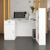Homsee L Shaped Computer Desk with Shelves Lockable Drawer and Keyboard Tray for Home Office or Reception 55.1''L x 43.3''W x 43.3''H White