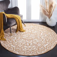 Safavieh Chelsea Iron Gate 8 x 8 (ft) Tufted Wool Ivory/Gold Round Indoor Abstract Farmhouse/Cottage Area rug in Yellow | HK11P-8R