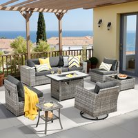 Pouuin 7 -Piece Wicker Patio Sofa Conversation Set with Black Cushions | SRFPBBR109