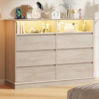 Garvee Dresser for Bedroom 6 Drawer Dresser with LED Lights and Charging Station Wide Chest of 6 Drawers with Open Space Modern Large Capacity