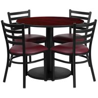 Flash Furniture Mahogany Top/Burgundy Vinyl Seat Traditional Dining Room Set with Round Table ( Seats 4 ) in Red | 847254049108