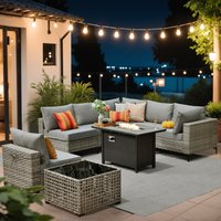 XIZZI Amber 8 -Piece Rattan Patio Sofa Conversation Set with Dark Gray Cushions | XISKT204-IFP