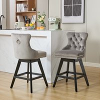LOVMOR Swivel Velvet Barstools with Button Tufted Decoration and Wooden Legs Bar stools Set of 2 Gray one_size | SF-L-W1143P241330