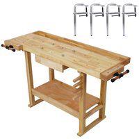 Tatayosi 55 Inch Wood Workbench - Wooden Workbench for Garage Workshop and Home with Bar Clamps Set 12 x 4-3/4 Inch Throat Pack of 4 Rubber in Brown