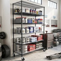 Cuschoice 48-in W x 18-in D x 82-in H 6-Tier Adjustable Heavy-Duty Black Wire Shelving Unit with Wheels one_size | LSWJH-40-HUO
