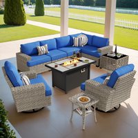 Caodoc CFP03-YZTBS Rattan Outdoor Sectional with Blue Cushions and Wicker Frame | L5-CFP03-YZTBS710-1