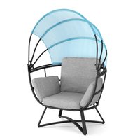 Crestlive Products 265LBS Capacity Outdoor Egg Sofa Chair With Folding Canopy Black Metal Frame Stationary Egg Chair with Gray Texteline Cushioned