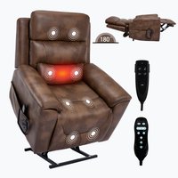 LUCKY ONE Light Brown Faux leather Upholstered Powered Reclining Massage chair with Lift Assistance | MO-CO85567