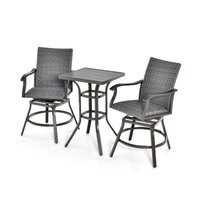 Slickblue 3-Piece Patio Bar Set – Mix Gray PE Rattan Black Frame Patio Dining Set – Square Table with 2 4D Air Fiber Cushioned Chairs Included
