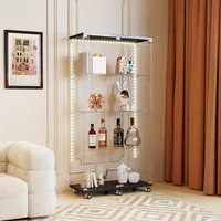 Zevemomo 4 Tier Curio Cabinet with Glass Double Doors Wheels Locks and Light Strip Display Case Black one_size | MZEVEG146