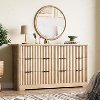 Garvee Fluted Dresser with 6 Drawer Modern Dressers for Bedroom with Wood Top Sturdy Wooden Dresser and TV Stand Clothes Storage for Living Room