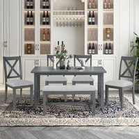 Qualler Gray Contemporary/Modern Dining Room Set with Rectangular Table ( Seats 6 ) Rubber | TRAPR0046E