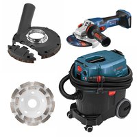Bosch GWS18V-13CN PROFACTOR™ 18V 5 – 6 In. Angle Grinder with Slide Switch (Bare Tool), 18SG-5E 5 In. Surface Grinding Guard, VAC090AH 9 Gallon