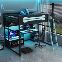 ModernLuxe Full Size Wood Loft Bed with Desk Shelves LED Lights USB Ports and Pegboard BlackBlue | L3P-LT000270AAC