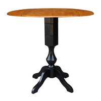 International Concepts Black/Cherry Round Traditional Extending Drop leaf Wood Bar Table, with Black Finish and Wood Pedestal Base 42-in L x 42.3-in H