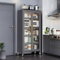 LOVMOR 65Inch Kitchen Pantry Storage Cabinet 6 Tier Metal Display Storage Cabinet with Transparent Door Adjustable Shelves and Wheels Food Pantries