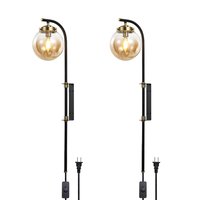 IUEST Black Wall Sconces Set of 2 with Globe Shade Modern Indoor Plug in Wall Lamps with Switch Angle Adjustable Light for Bedroom Living Room
