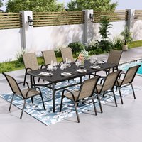Sunshine Valley Outdoor Table and Chairs 9 -Piece Black Patio Dining Set Steel Rectangle Table with 8 Brown Stackable Stationary Chairs one_size