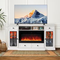 AOXUN 68-in W White TV Stand with LED Flat wall with Remote Control Included in Black | H21032WH+H20028