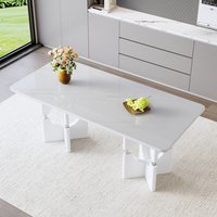 LUXEYARD Modern MDF dining table with white marble pattern stylish metal hollow frame suitable for compact dining tables in small space