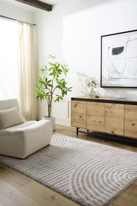 Livabliss Fossay Shag 8 x 10 (ft) Flatweave Light Beige/ Medium Gray Rectangular Indoor Mid-Century Modern Machine washable Pet Friendly Area rug