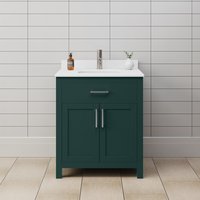 Wyndham Collection Beckett 30-in Green with Brushed Nickel Trim Undermount Single Sink Bathroom Vanity with White Cultured Marble Cultured Marble Top