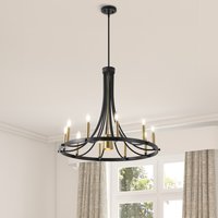 JONATHAN  Y JONATHAN Y Dante Iron Transitional Adjustable Wagon Wheel 11 -Light Polished Black Farmhouse For Use in Bedrooms, Dining Rooms, Foyers, Kitchens