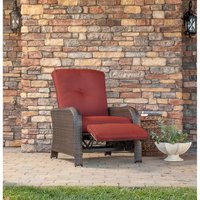 Hanover Strathmere Wicker Brown Steel Frame Stationary Recliner Chair with Red Cushioned Seat | STRATHRECRED