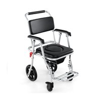 SUGIFT 21-in Seat Height 4-in-1 Foldable Bedside Commode Chair with Brakes and Bucket in Black and Silver | LW038SUGHY1364