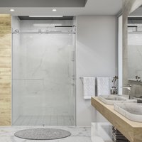 Holcam Eclipse Chrome 45-in to 48-in W x 74-in H Frameless Clear Glass Bypass Sliding Shower door Marble | ECBSESILCLR4874HS
