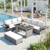 ModernLuxe Assembly Required 5Piece Outdoor Patio Rattan Sofa Set Sectional Pe Wicker LShaped Garden Furniture Set With 2 Extendable Side Tables