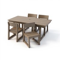 Bybafun 5 -Piece Antique Dark Oak Patio Dining Set Plastic Rectangle Table with 4 Stationary Chairs | YF0300005
