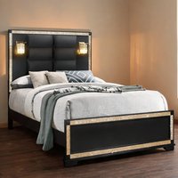 Naturefalls Queen Low Profile Bed Frame with Glitter Detail and Lamps Matte Black Solid Wood and MDF one_size | XM6PMDMSS42V