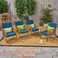 Christopher Knight Home Casa Acacia Outdoor Acacia Wood Club Chairs Set of 4 Brown Patina Finish and Dark Teal one_size | 306232