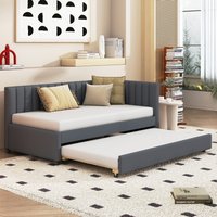 ModernLuxe Upholstered Daybed with Trundle Twin Size Sofa Bed Frame No Box Spring Needed Linen FabricGray | LP000171AAE