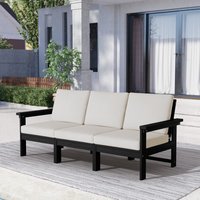 JEAREY Outdoor Sofa for Three with Cushions Patio Sofa Conversation Set with Beige Cushions | PEZHSF03-BK