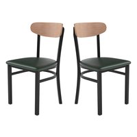 Flash Furniture Wright Set of 2 Commercial Dining Chairs with 500 LB. Capacity Black Steel Frame; Natural Birch Finish Wooden Boomerang Back; and