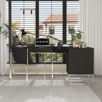 Homsee Black L-Shaped Computer Desk with File Cabinet and Drawers 71 in. Executive Corner Desk with Metal Frame | C-KF210346-01-AB