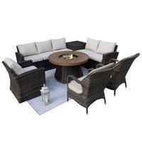 Moda Furnishings 7 -Piece Wicker Patio Sofa Conversation Set with Brown Cushions | G3R-1403B-009-BR