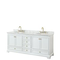 Wyndham Collection Deborah 80-in White with Brushed Gold Trim Undermount Double Sink Bathroom Vanity with White Carrara Marble Marble Top