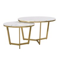 Siavonce Modern Round MDF White 31.50-in W x 19.70-in H Coffee Table Marble | XHWF320651AAK