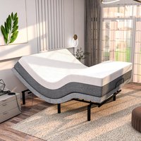 Renanim SFE Cal King Adjustable Bed Frame with 14-inch Memory Foam Mattress - Massage - USB - Remote UnderBed Light - Electric Bed in Gray
