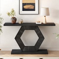 Coolbibila Black MDF Console Table Rectangular Hexagon Legs Modern Entryway Table for Foyer Living Room Decor | LEAH-CONSOLE-BLACK