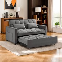 VERYKE 54 inch Futon Sofa Bed with Adjustable Backrest and Side Pockets in Gray | LL-SF006GY