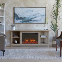 Real Flame 58-in W Driftwood TV Stand with Fan-forced Flat wall Electric Fireplace with Remote Control Included in Gray | 7770E-DRFW