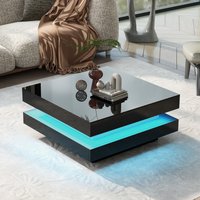 ModernLuxe High Gloss Minimalist Design with LED Lights 2Tier Square Coffee Table Center Table for Living RoomBlack | WF295997AAB