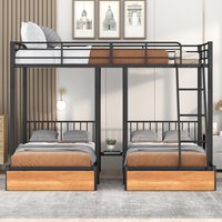 Bellemave Full Over Twin and Twin Metal Bunk Bed with Drawers Triple Bunk Beds with Ladder and Full-Length Guardrails for Kids Teens Adults Black