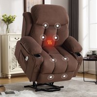 LUCKY ONE Brown Velvet Upholstered Tufted Powered Reclining Massage chair with Lift Assistance | MO-CO81883