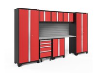 NewAge Products 132.0-in W x 76.75-in H x 18.0-in D 7 -Cabinets Steel Deep Red Garage Storage System Stainless Steel | 56243